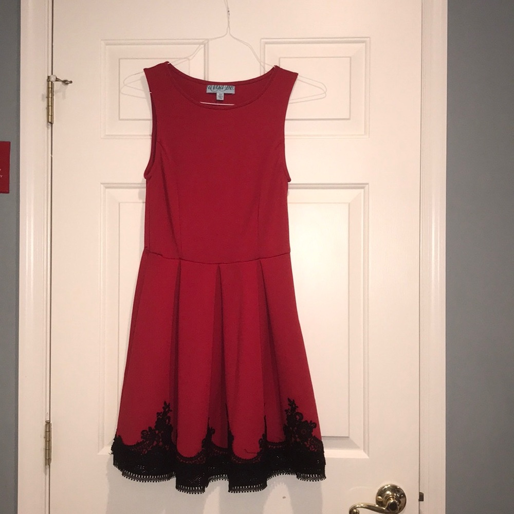 Red dress with black lace detailing